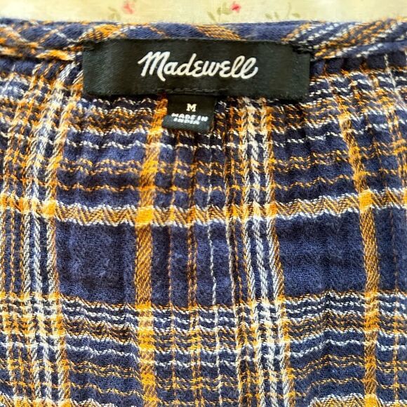 Madewell size medium gently worn Plaid V-Neck Ruffle Top - Picture 5 of 10